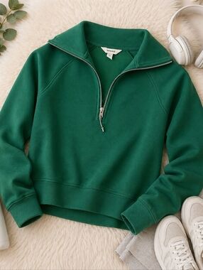 SPANX AirEssentials Half Zip Sweatshirt Green Small Soft Scuba Pullover